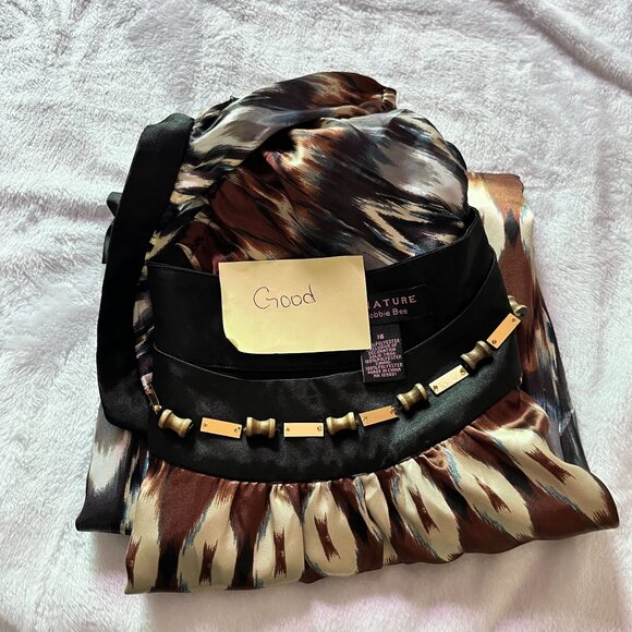 Signature By Robbie Bee Womens Size 16 Ikat Print Short Sleeve Dress Beaded Trim - Picture 11 of 11